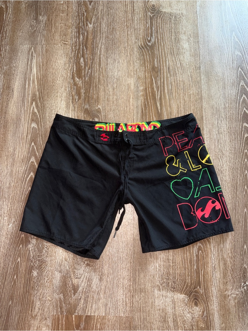 Vintage Y2K Billabong Black Board Shorts with Neon Graphic